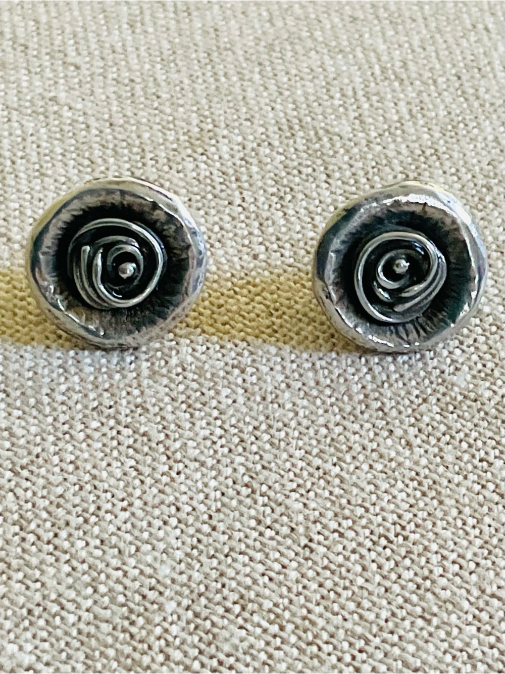 Vintage Signed 925 Sterling Silver Rose Stud Earrings Floral Artisan